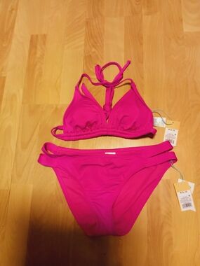 Kona Sol Women's Hot Pink Triangle Halter Bikini Set Size M
